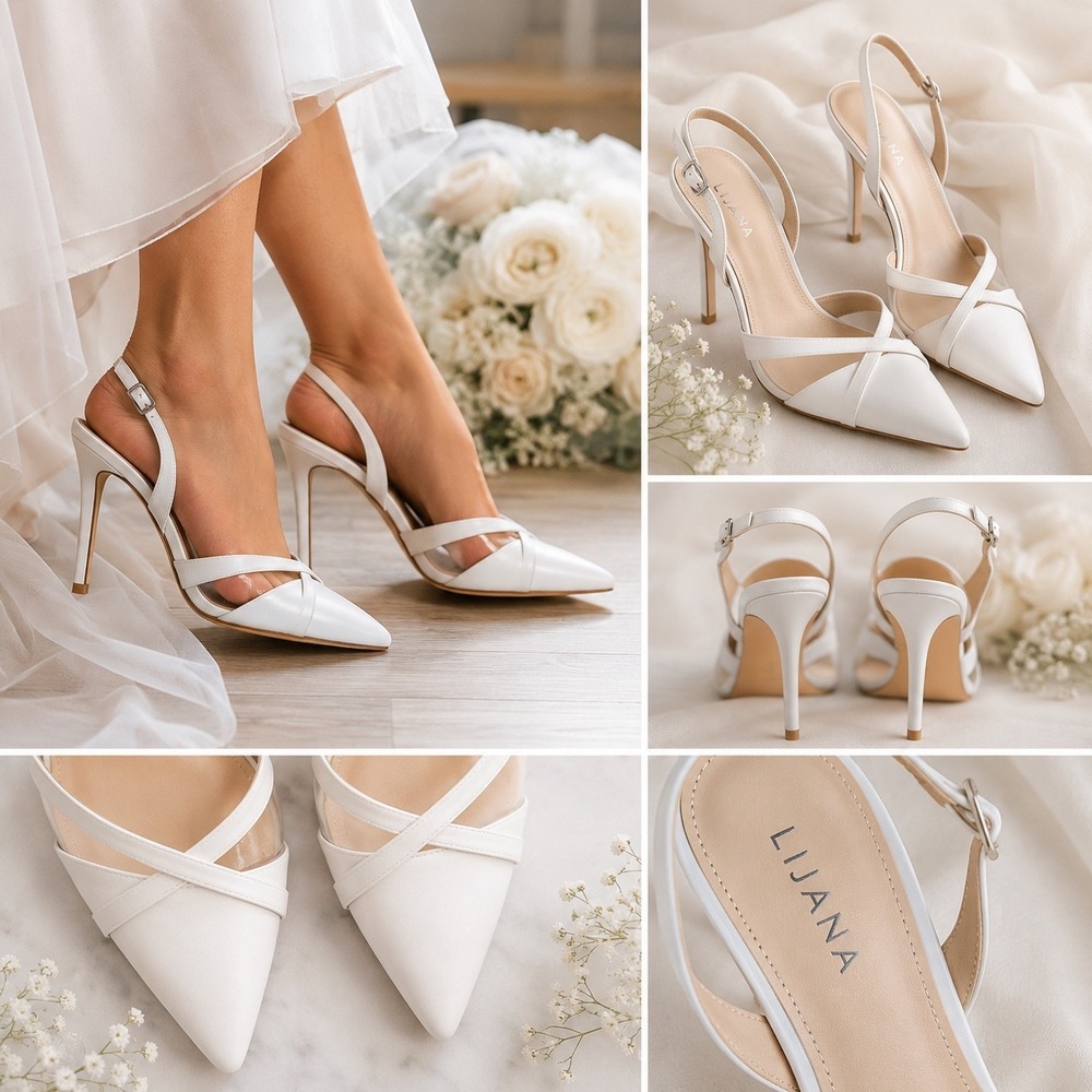 Lijana White Strappy Slingback Stiletto Heels Pointed Toe Bridal Size 9 NWT